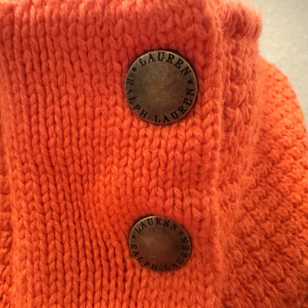 Lauren Ralph Lauren Knit Sweater Coat Size:M Orange Cardigan Full Zip Button - Picture 10 of 16